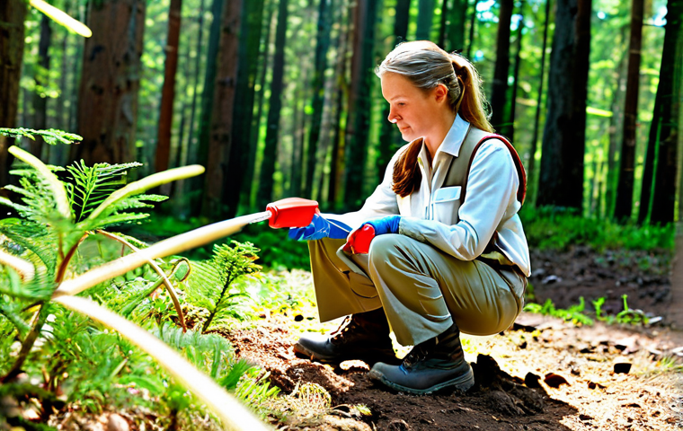 자연생태복원기사 실무 교육 프로그램 소개 - **

A female ecologist in appropriate field attire (khaki pants, durable hiking boots, light-colored...